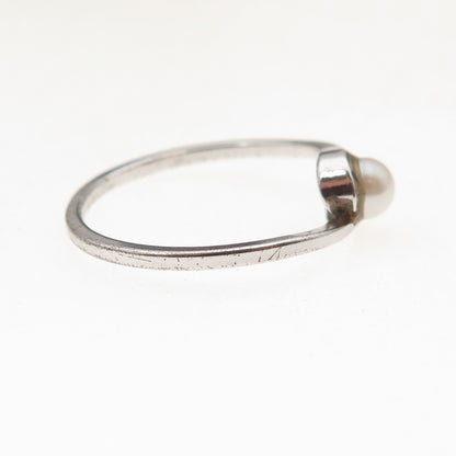 Avon 925 Sterling Silver Vintage Real Pearl Bypass Ring Size 7.25