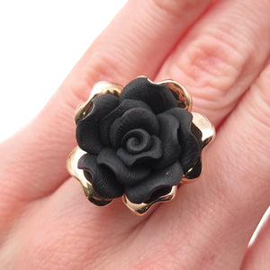 925 Sterling Silver Gold Plated Italy Lavastone Rose Flower Ring Size 5.25