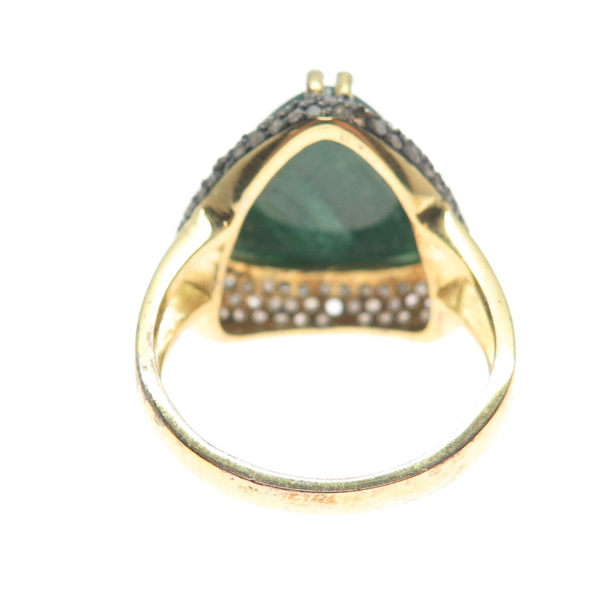 925 Sterling Gold Plated Real Diamond Malachite Ring Size 8.5 (missing 1 stone)