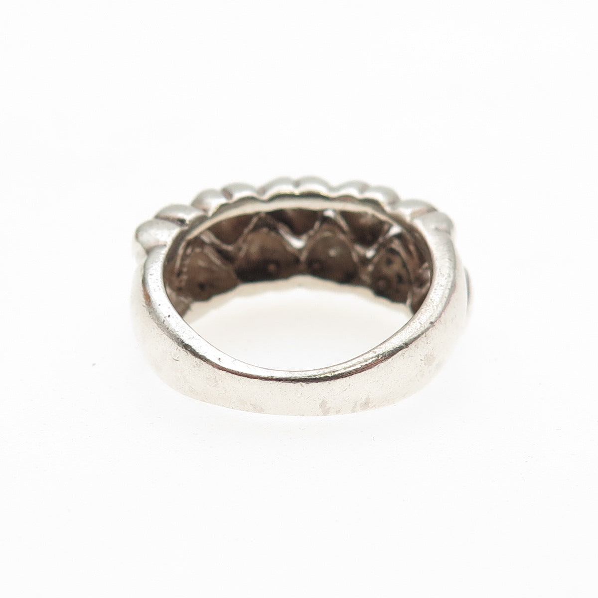925 Sterling Silver Vintage Modernist Heart Link Oxidized Ring Size 6