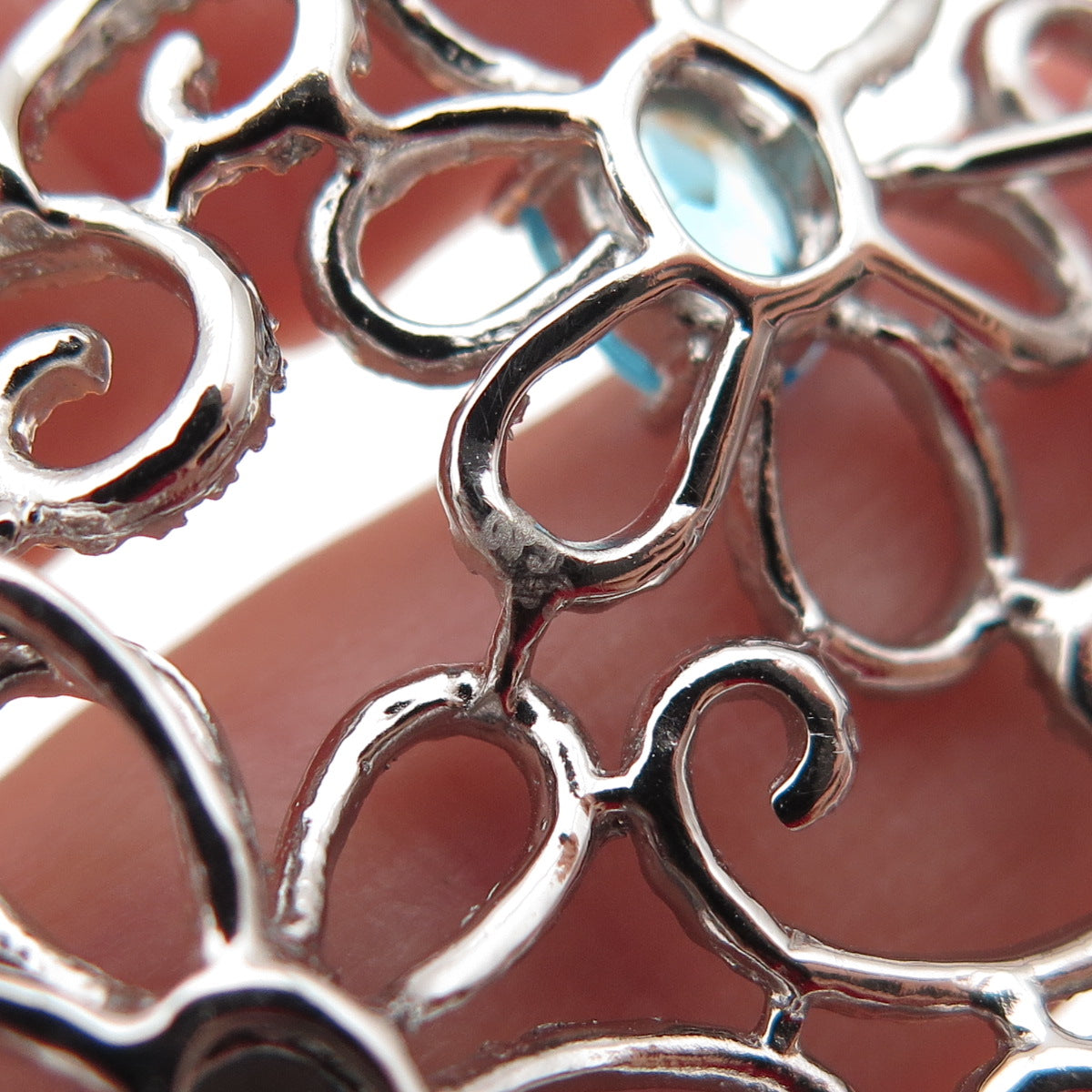 925 Sterling Silver Real Diamond & Apatite Floral Slide Pendant