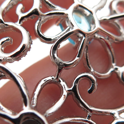 925 Sterling Silver Real Diamond & Apatite Floral Slide Pendant