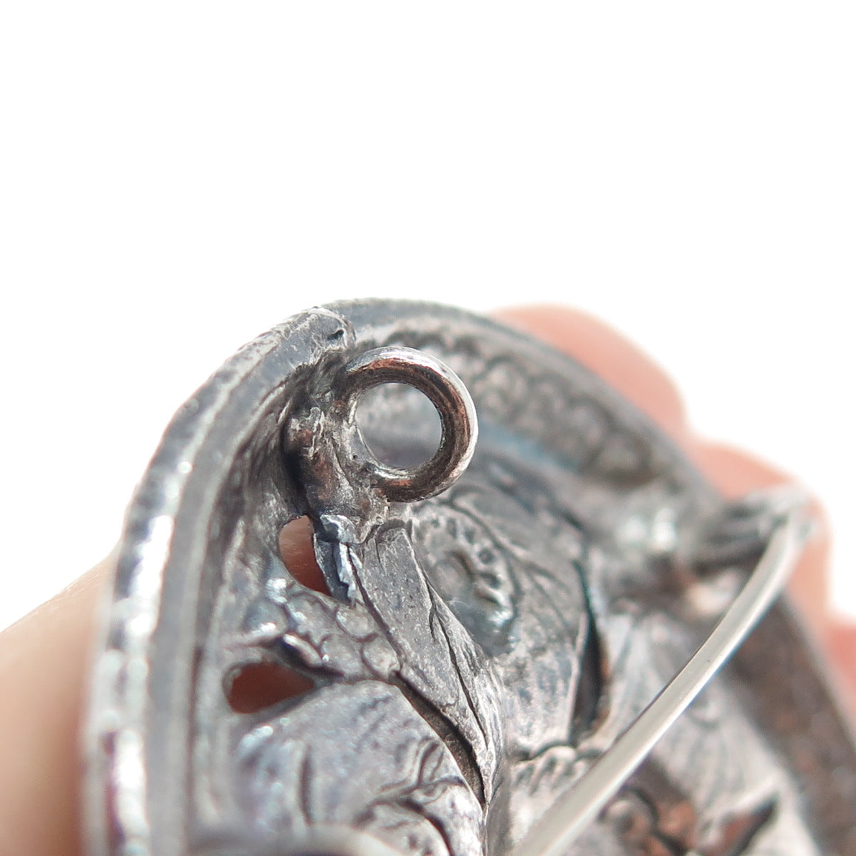 835 Silver Antique Scandinavian King & Cherub Oxidized Pin Brooch
