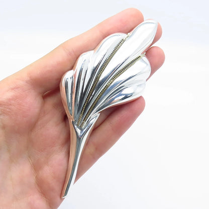 925 Sterling Silver 2-Tone Vintage Mexico Calla Lily Floral Pin Brooch