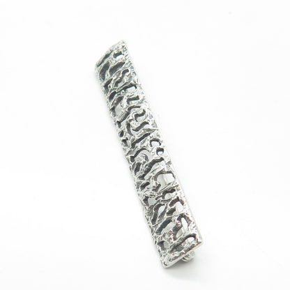 835 Silver Vintage Vague Oxidized Perforated Rectangle Pin Brooch