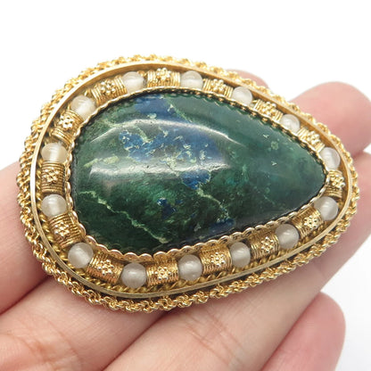 925 Sterling Silver Gold Plated Vintage Israel Eilat & Quartz Pin Brooch/Pendant