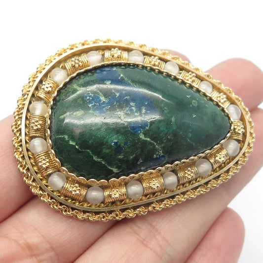 925 Sterling Silver Gold Plated Vintage Israel Eilat & Quartz Pin Brooch/Pendant