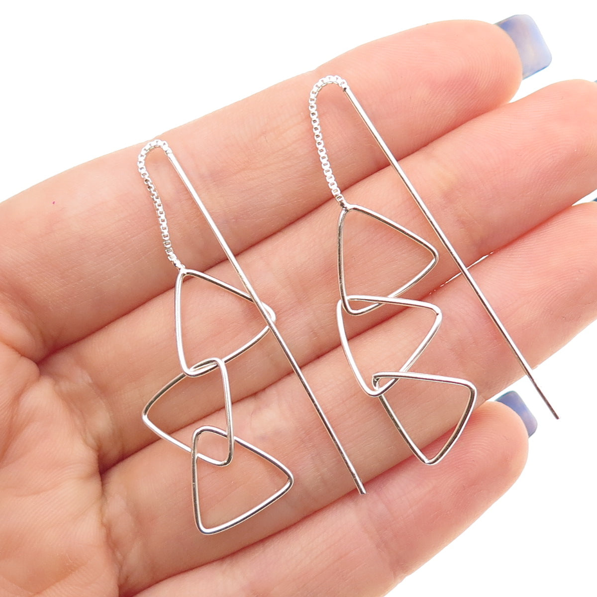 925 Sterling Silver Interlocked Triangle Link Drop Dangle Earrings