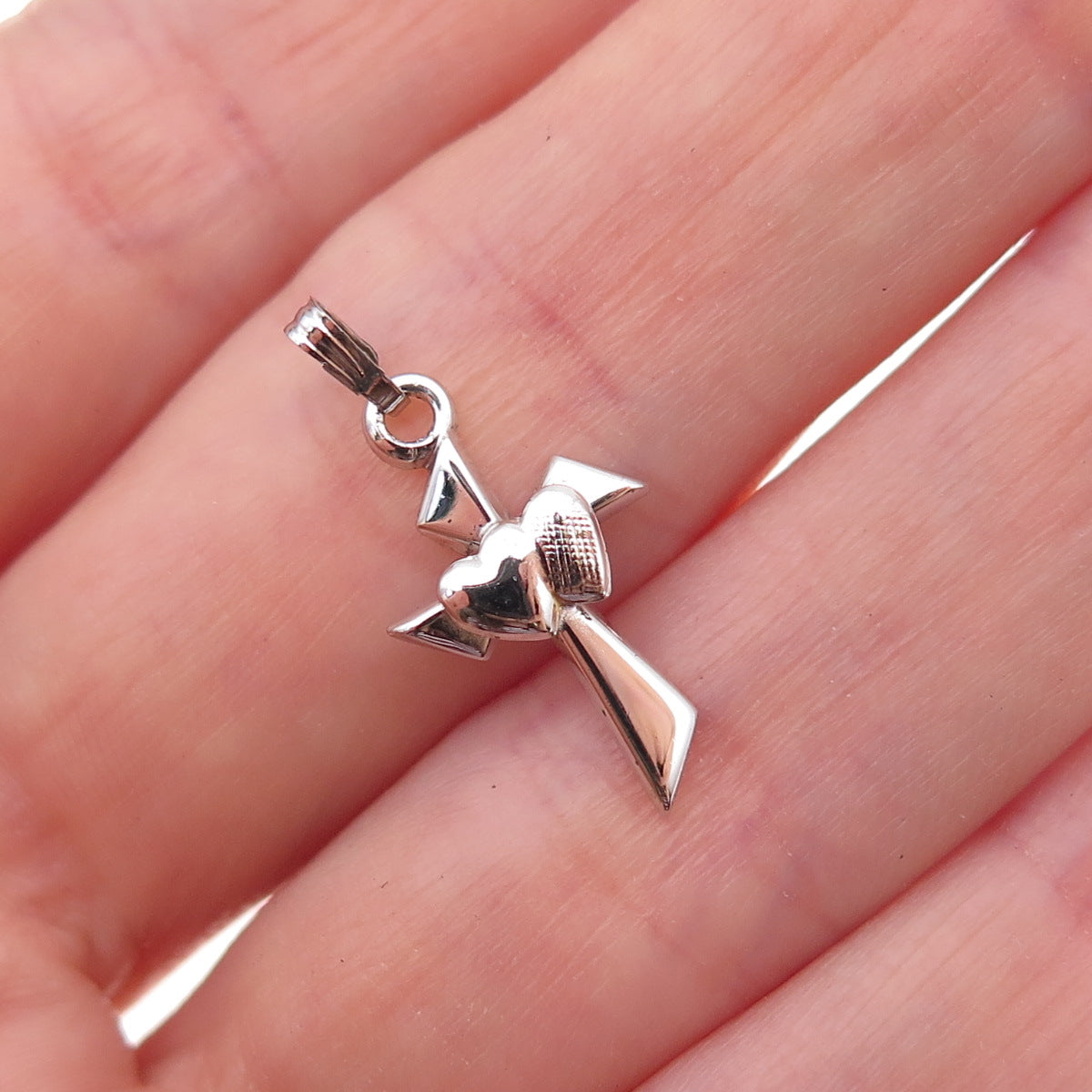 Tru-Kay 925 Sterling Silver Vintage Heart Couple Cross Charm Pendant
