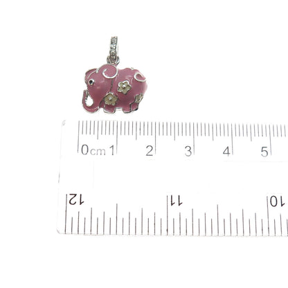 GALLERIA 925 Sterling Silver Enamel Round-Cut C Z Elephant Mini Charm Pendant