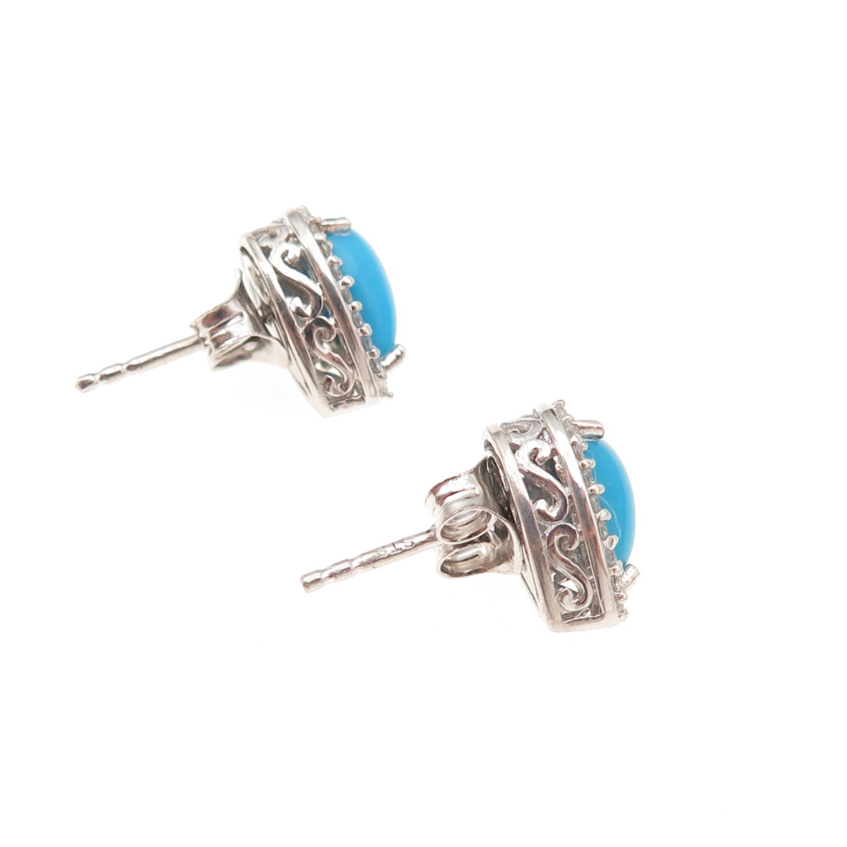 Chuck Clemency 925 Sterling Silver Real Turquoise & White Topaz Stud Earrings