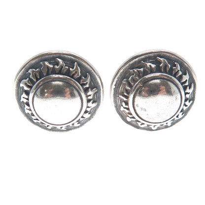 925 Sterling Silver Vintage Modernist Sun Oxidized Cufflinks