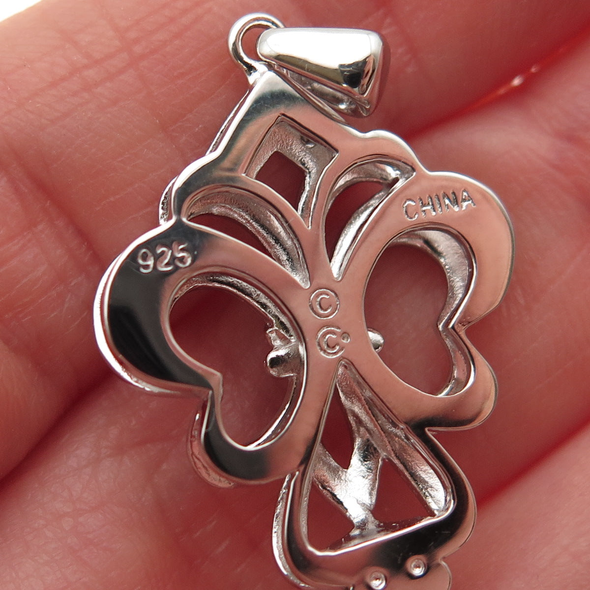 925 Sterling Silver Real Round-Cut Diamond Fleur de Lis Key Pendant