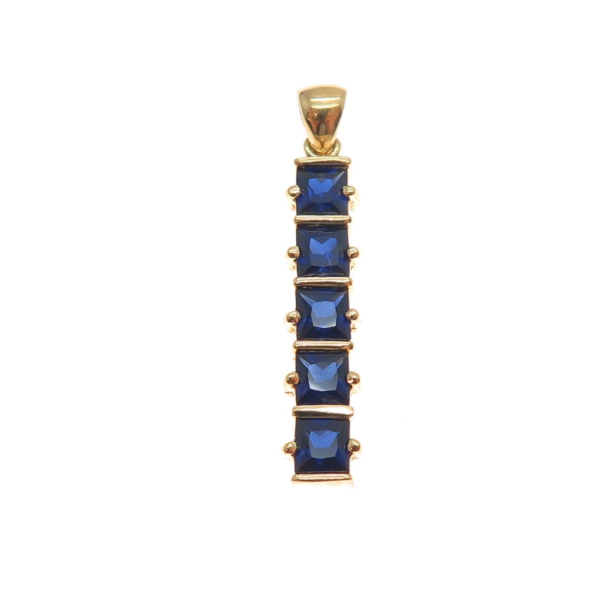 925 Sterling Silver Gold Plated Lab-Created Sapphire Bar Charm Pendant