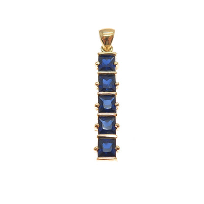 925 Sterling Silver Gold Plated Lab-Created Sapphire Bar Charm Pendant