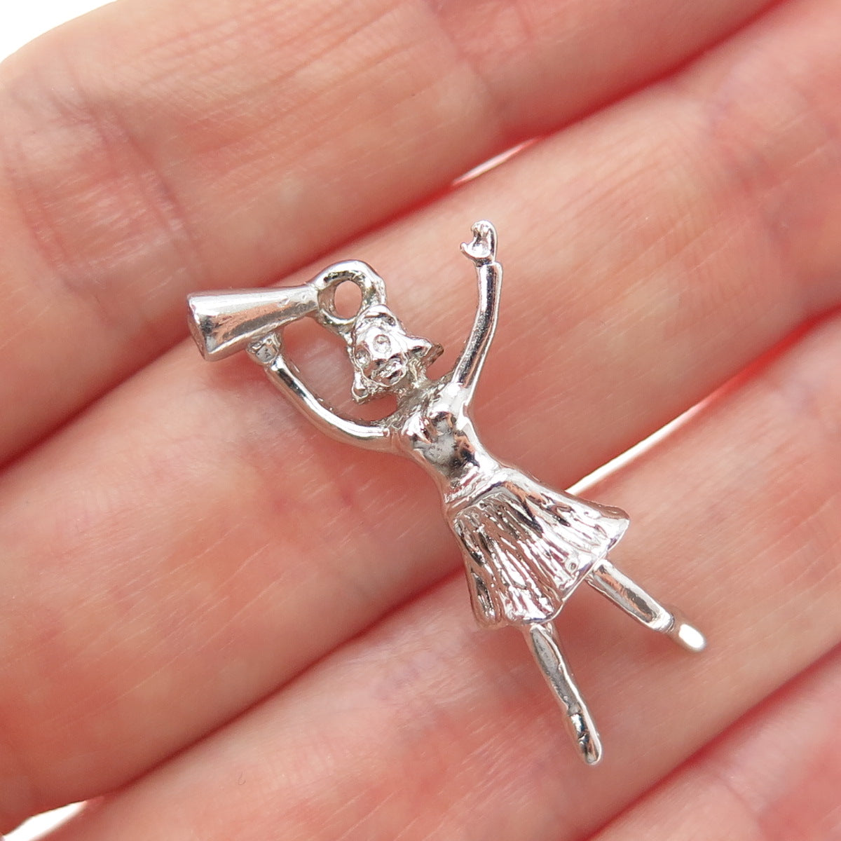 925 Sterling Silver Vintage Cheerleader Charm Pendant