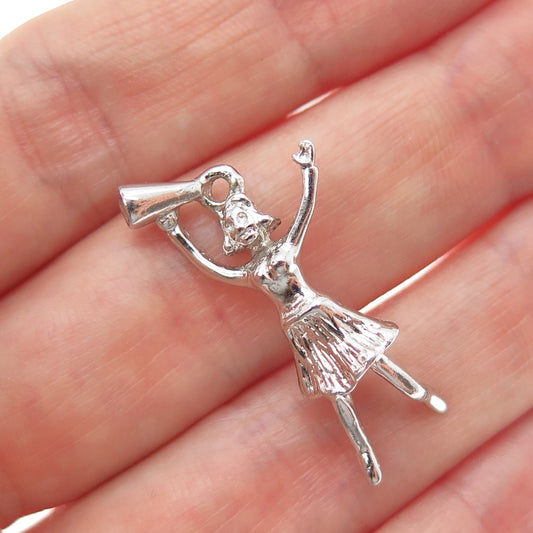 925 Sterling Silver Vintage Cheerleader Charm Pendant