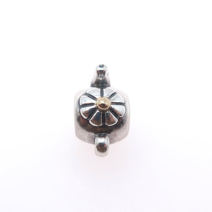 PANDORA 925 Sterling Silver & Gold Teapot Slide Bead Charm