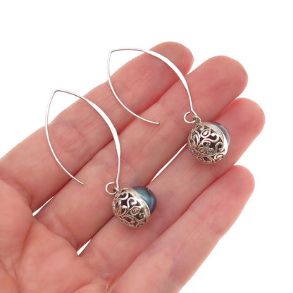 Collins 925 Sterling Silver Vintage Real Tahitian Pearl Dangle Earrings