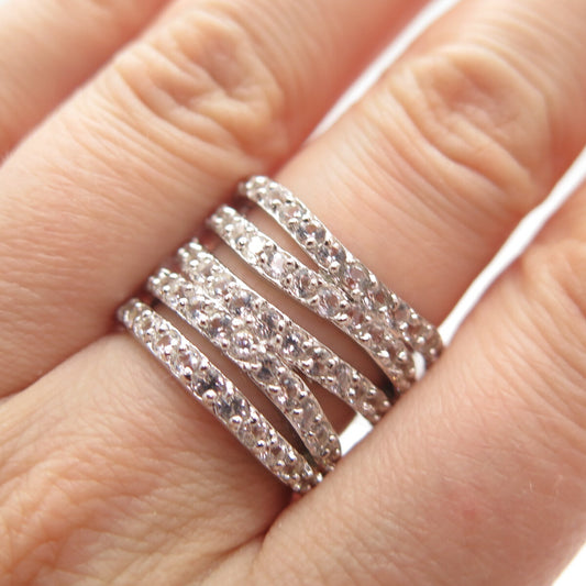 925 Sterling Silver C Z Multi-Row Wide Ring Size 7.25