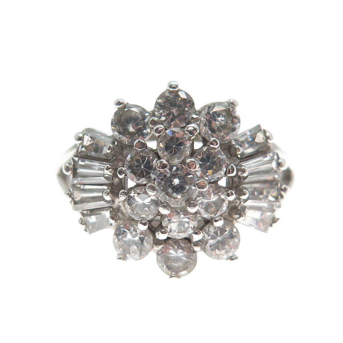 CHAPAL ZENRAY 925 Sterling Silver Multi-C Z Cluster Ring Size 8.25