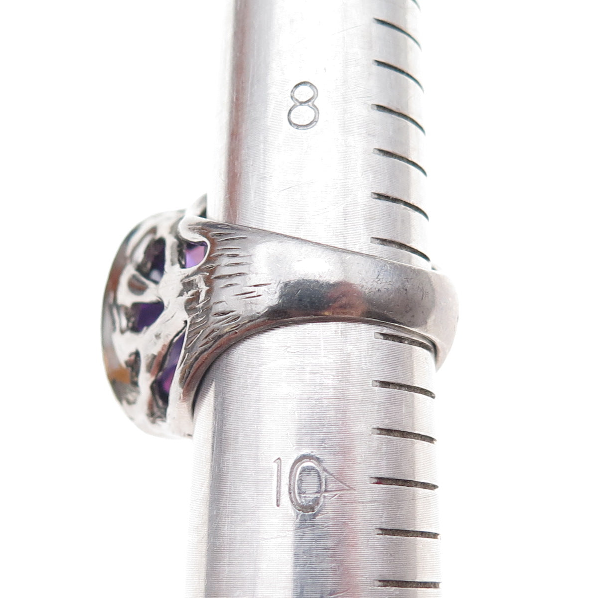 925 Sterling Silver Vintage Purple C Z Modernist Oxidized Ring Size 9.25