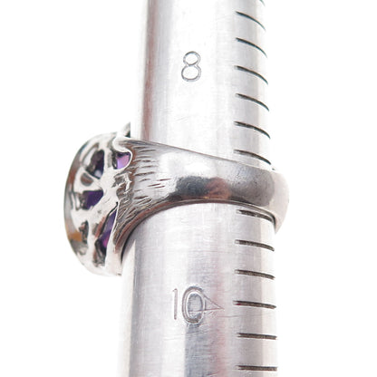 925 Sterling Silver Vintage Purple C Z Modernist Oxidized Ring Size 9.25