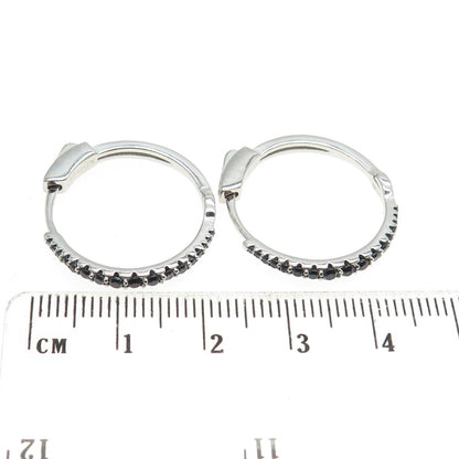 925 Sterling Silver Black C Z Huggie Earrings