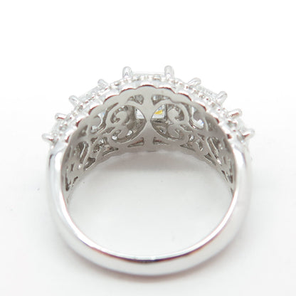 925 Sterling Silver Emerald & Round-Cut C Z Engagement Ring Size 7