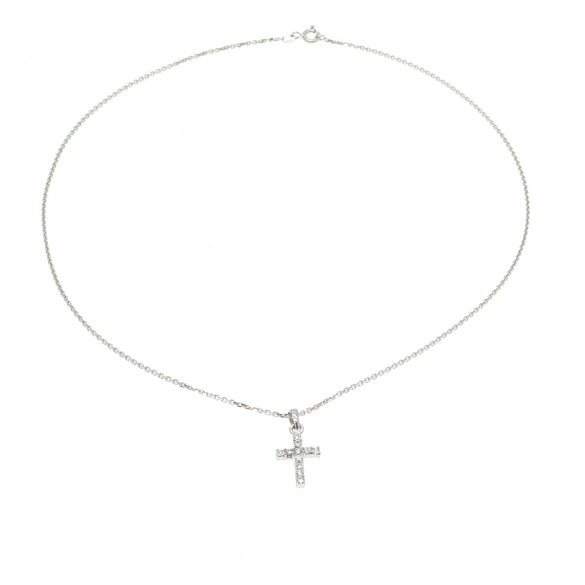 925 Sterling Silver Italy C Z Cross Pendant Cable Chain Necklace 16"