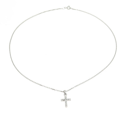 925 Sterling Silver Italy C Z Cross Pendant Cable Chain Necklace 16"