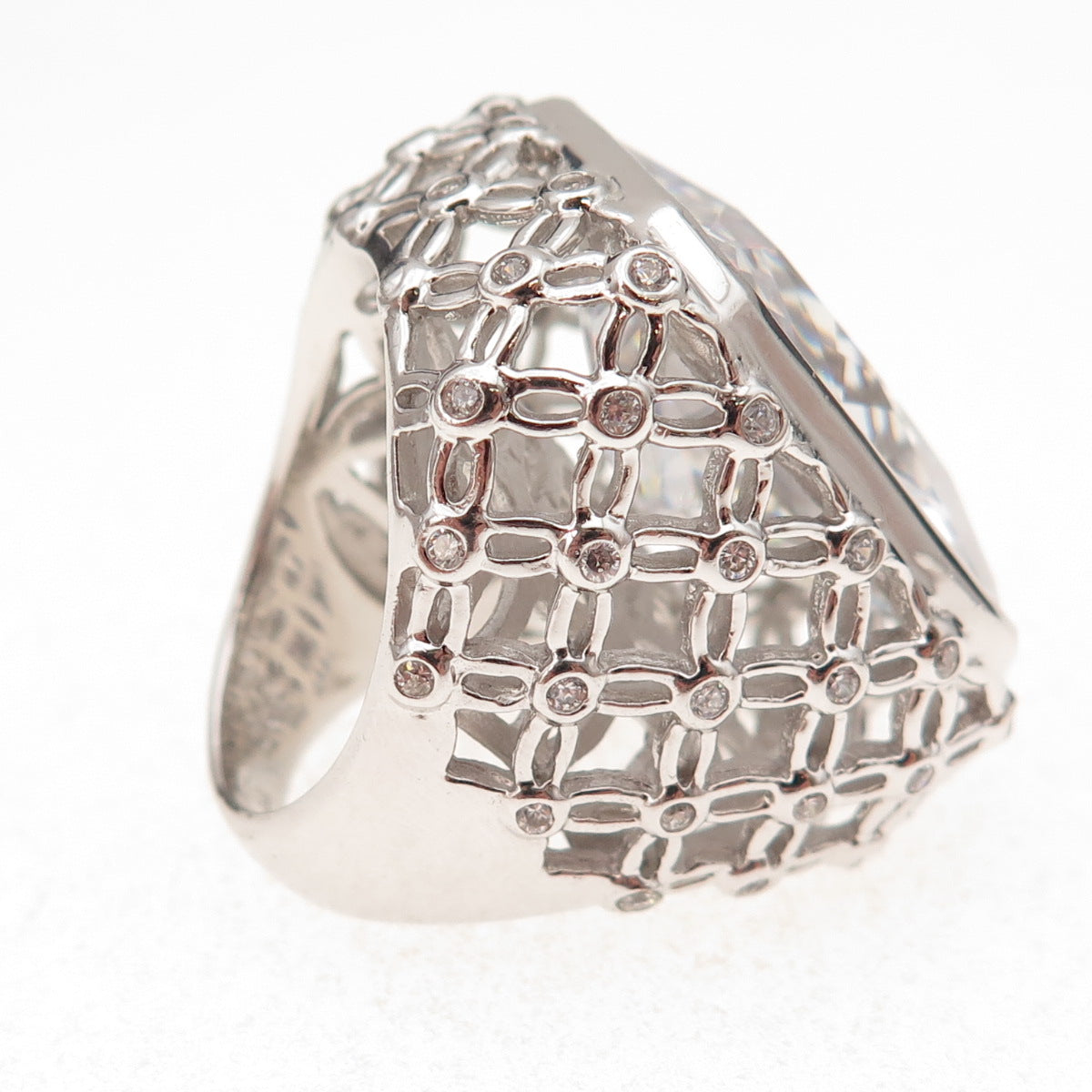 925 Sterling Silver Radiant & Round-Cut C Z Statement Ring Size 7