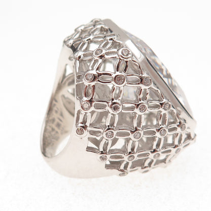 925 Sterling Silver Radiant & Round-Cut C Z Statement Ring Size 7