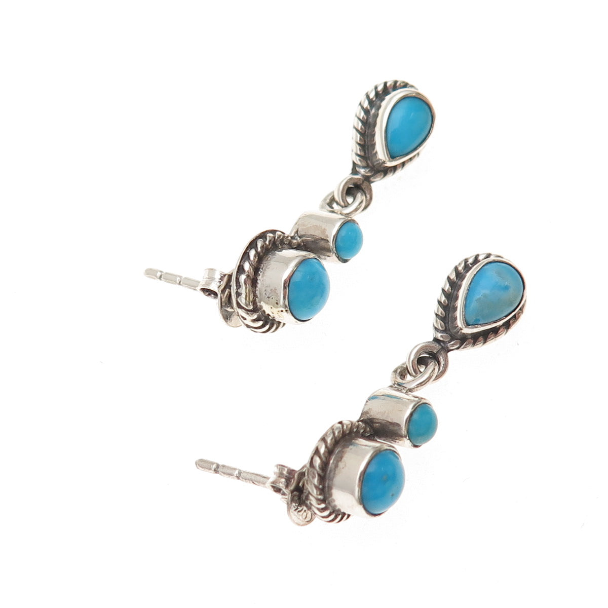 925 Sterling Silver Vintage Real Turquoise Oxidized Dangle Earrings