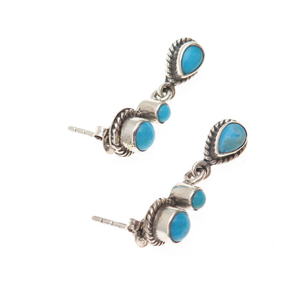 925 Sterling Silver Vintage Real Turquoise Oxidized Dangle Earrings