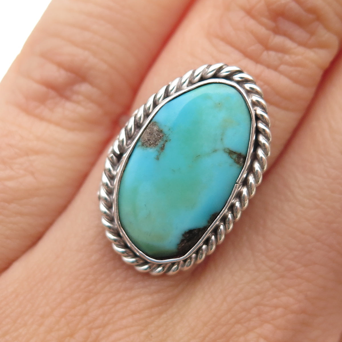 Old Pawn Sterling Silver Vintage Lone Mountain Turquoise Tribal Ring Size 5.25
