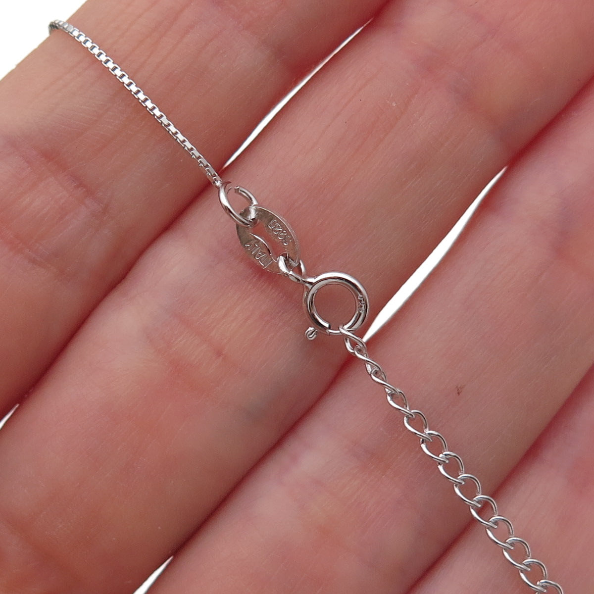 925 Sterling Silver Italy Round-Cut Pink C Z Box Chain Necklace 16-18"