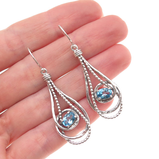 Or Paz PZ Sterling Silver Vintage Israel Real Swiss Blue Topaz Dangle Earrings