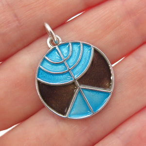 925 Sterling Silver Vintage Enamel Menorah Judaica Charm Pendant