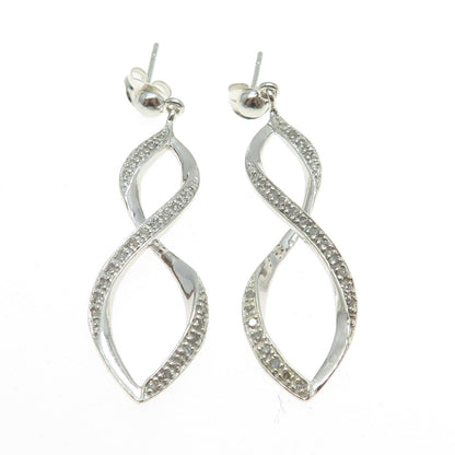 HN HENG NGAI 925 Sterling Silver Real Round-Cut Diamond Infinity Drop Earrings