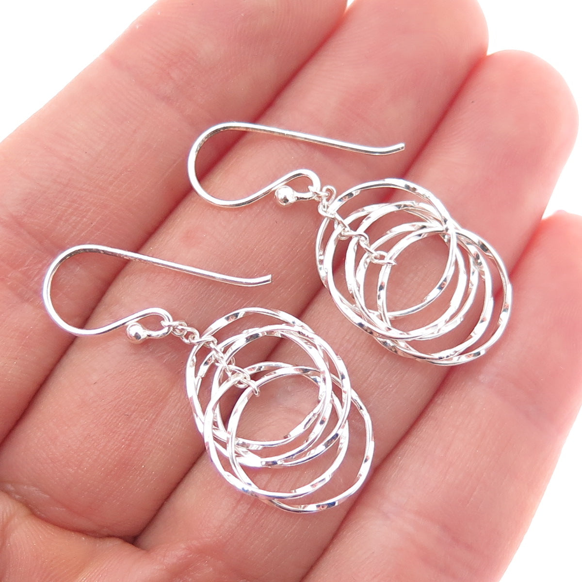 925 Sterling Silver Interlocked Circle Dangle Earrings