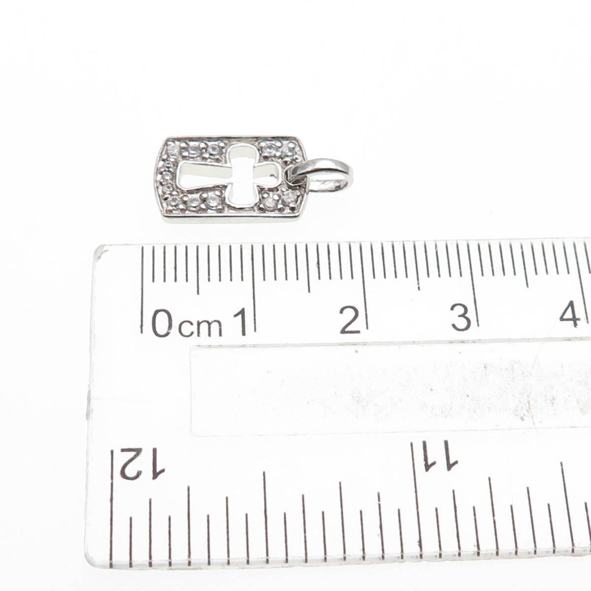 ANNIKA WITT 925 Sterling Silver Round-Cut C Z Cross Tag Mini Charm Pendant