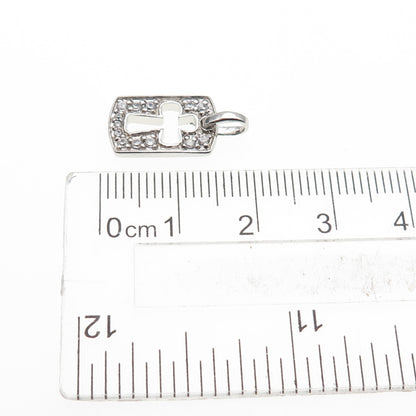 ANNIKA WITT 925 Sterling Silver Round-Cut C Z Cross Tag Mini Charm Pendant