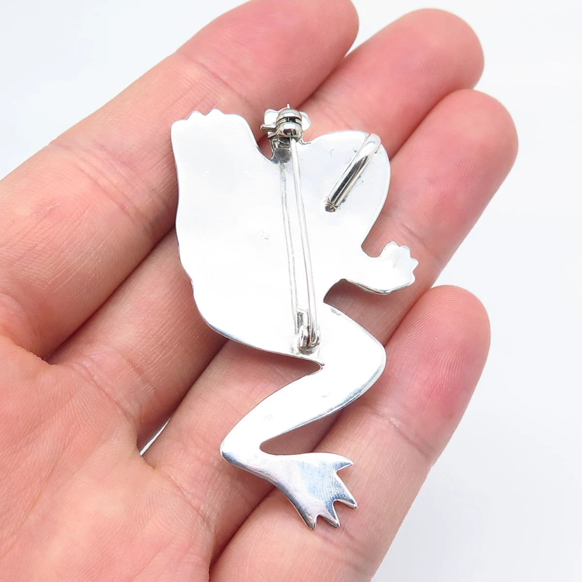 925 Sterling Silver Vintage Frog For Good Luck Pin Brooch / Pendant