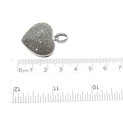DEE BERKLE 925 Sterling Silver Real Round-Cut Diamond Heart Locket Pendant