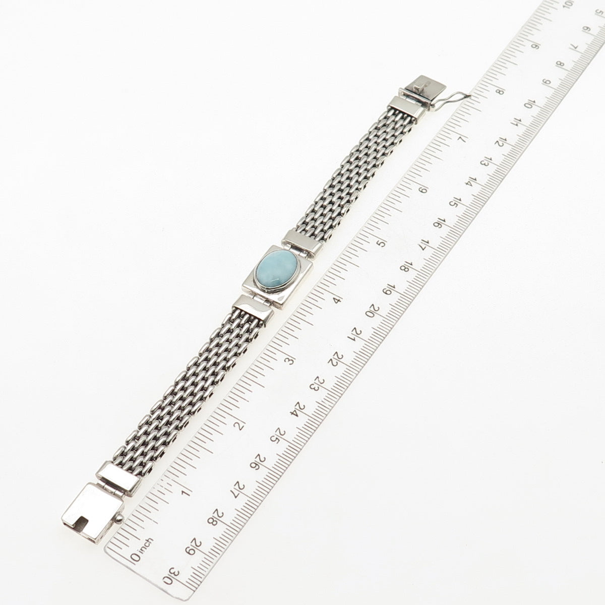 925 Sterling Silver Vintage Real Cabochon Larimar Panther Link Bracelet 7"