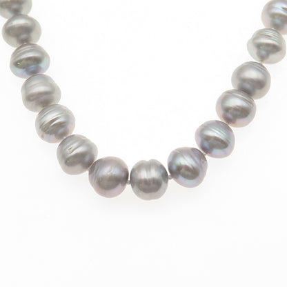 925 Sterling Silver Real Baroque Gray Pearl Beaded Necklace 18"