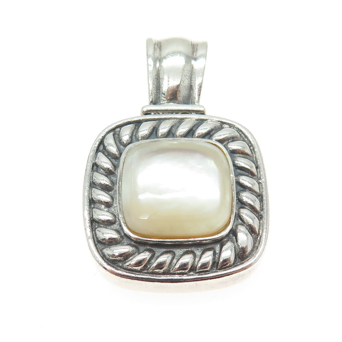 925 Sterling Silver Vintage Real Mother-of-Pearl Twisted Pendant