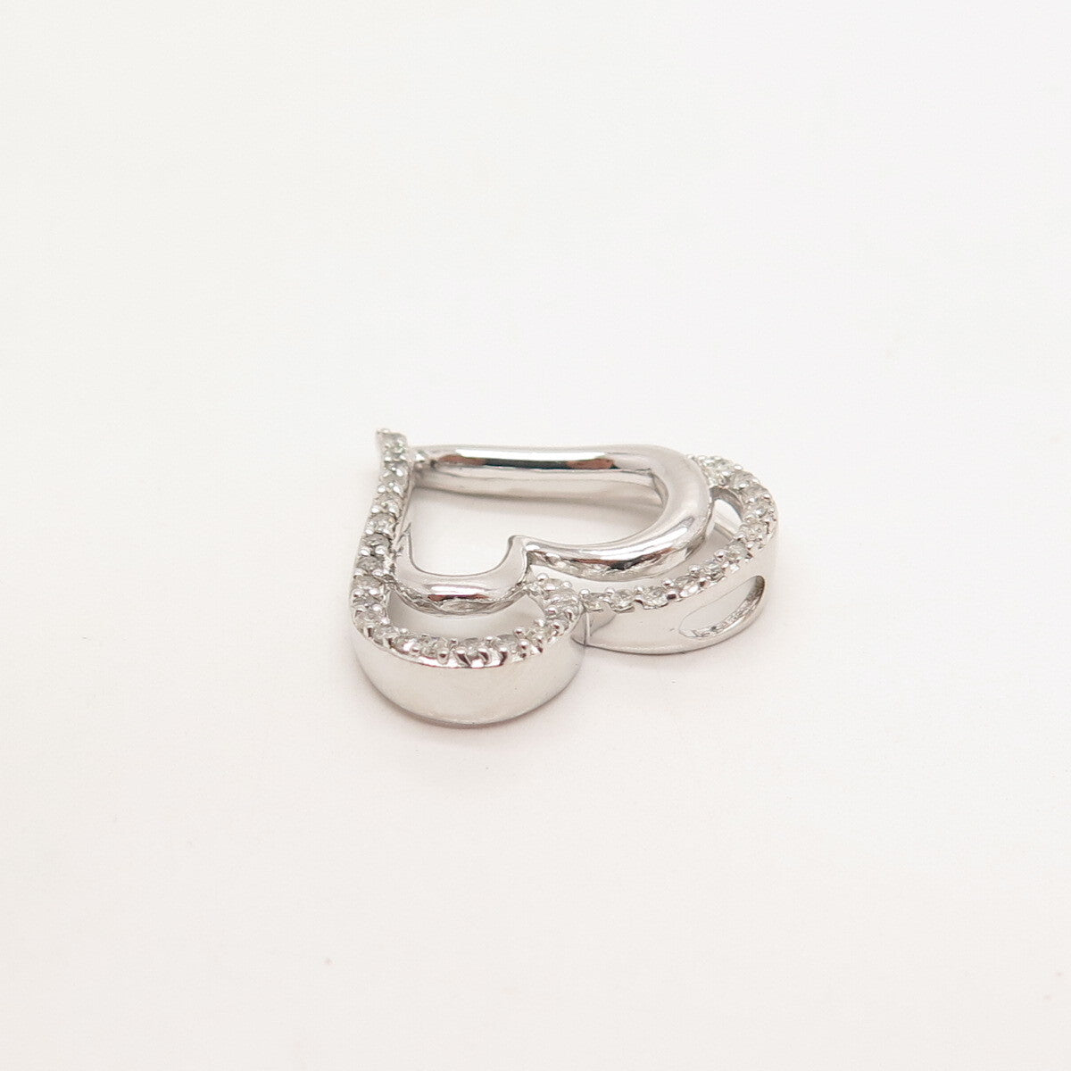 925 Sterling Silver SUN Real White Diamond Open Heart Slide Pendant