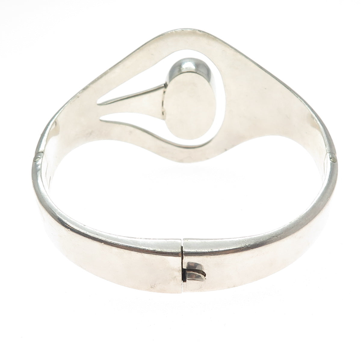 925 Sterling Silver Vintage Mexico Turquoise Modernist Bangle Bracelet 7.25"